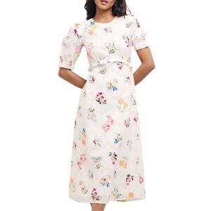 Nobody's Child White Floral Eyelet Organic Cotton Midi Dress Size 14